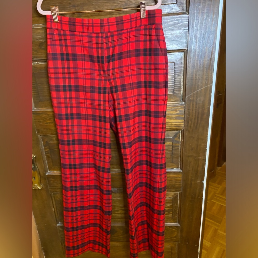 Ann Taylor Factory Red and Black Plaid Trousers